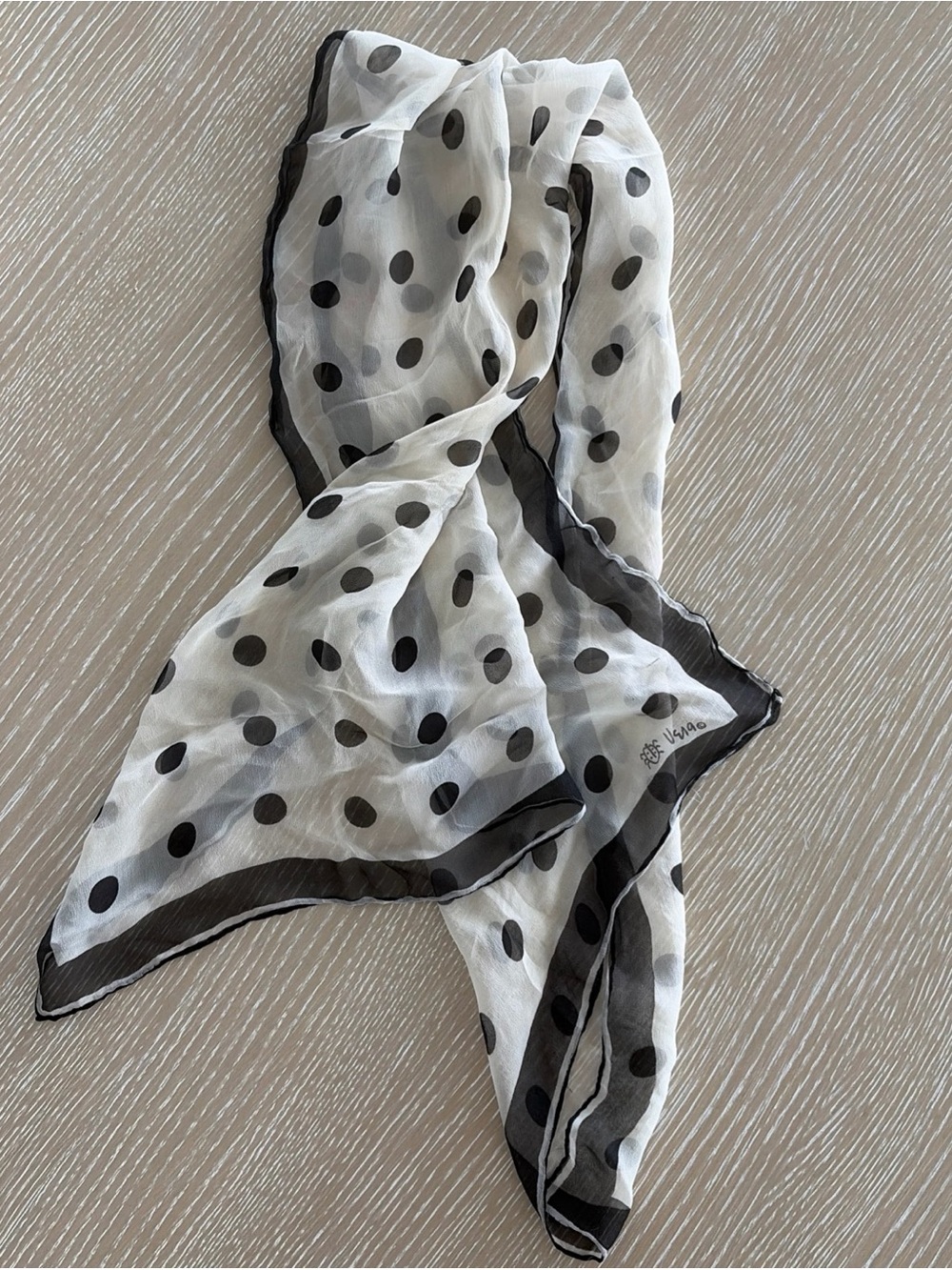 Vera Neumann Ladybug Polka Dot Sheer Oblong Scarf Ivory Black Vintage